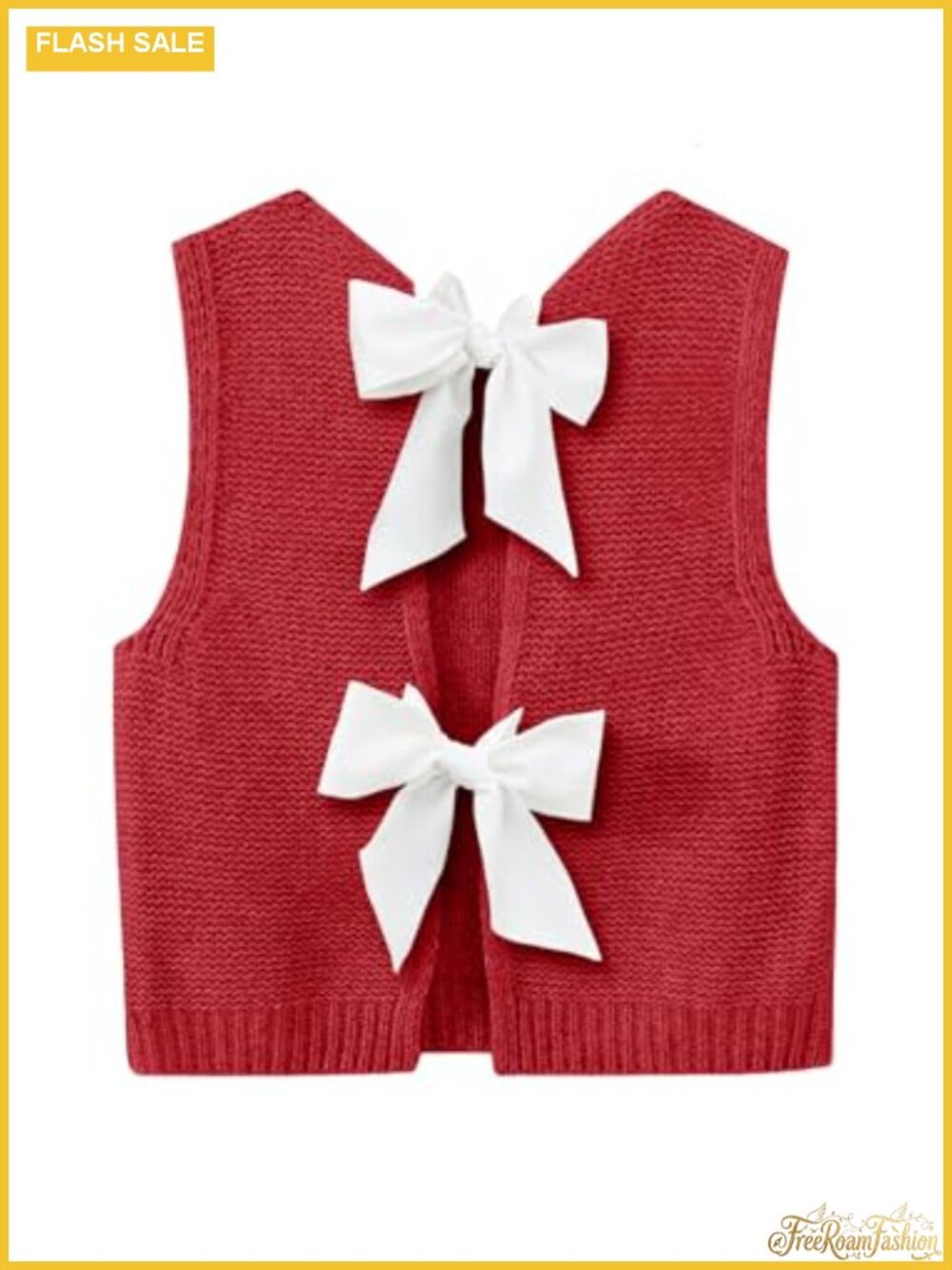 Women's Knit Sweater Vest Bow Tie Back Crop Tank